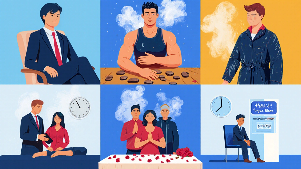 Collage of six people receiving massages that fit their lifestyles.