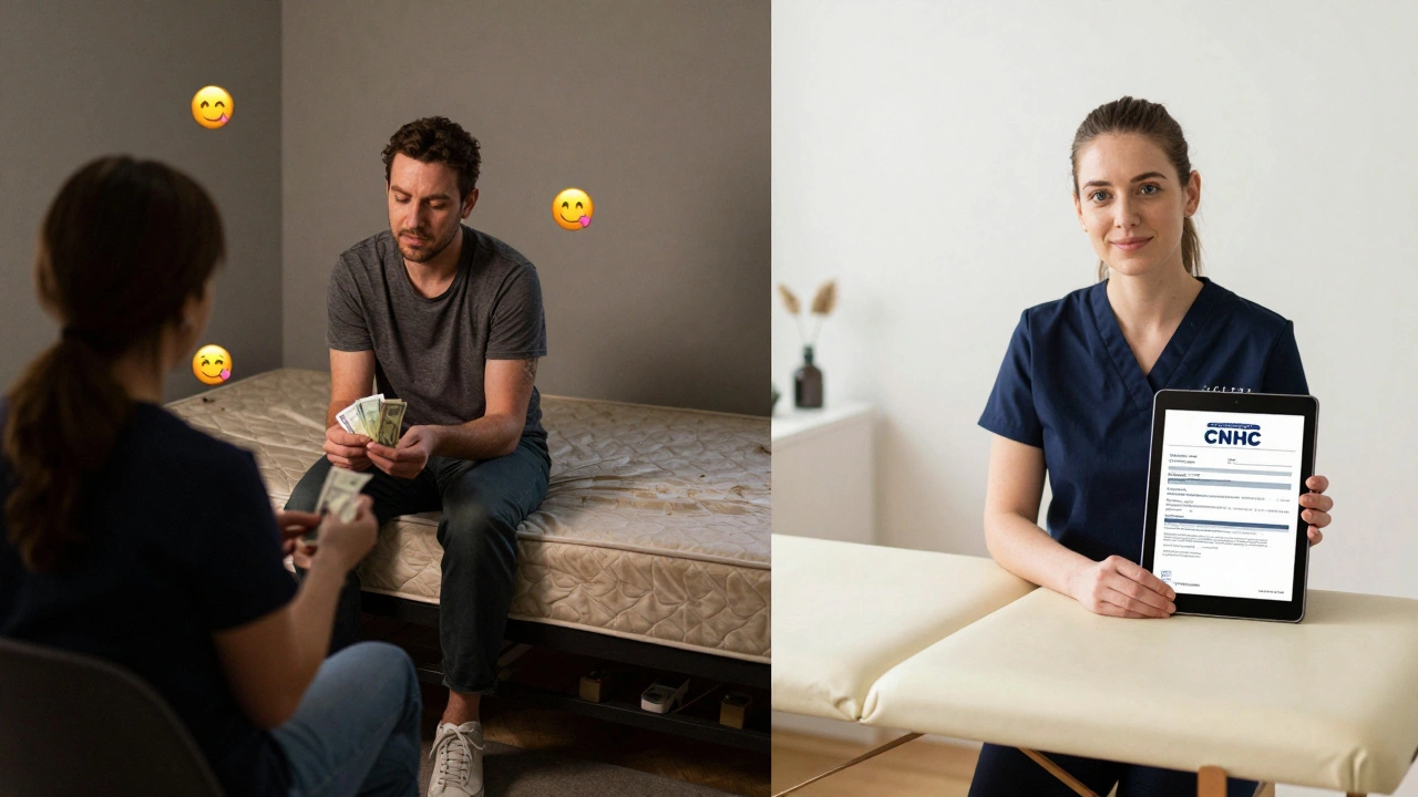 Split-screen: chaotic unprofessional session vs. clean, certified therapeutic service.