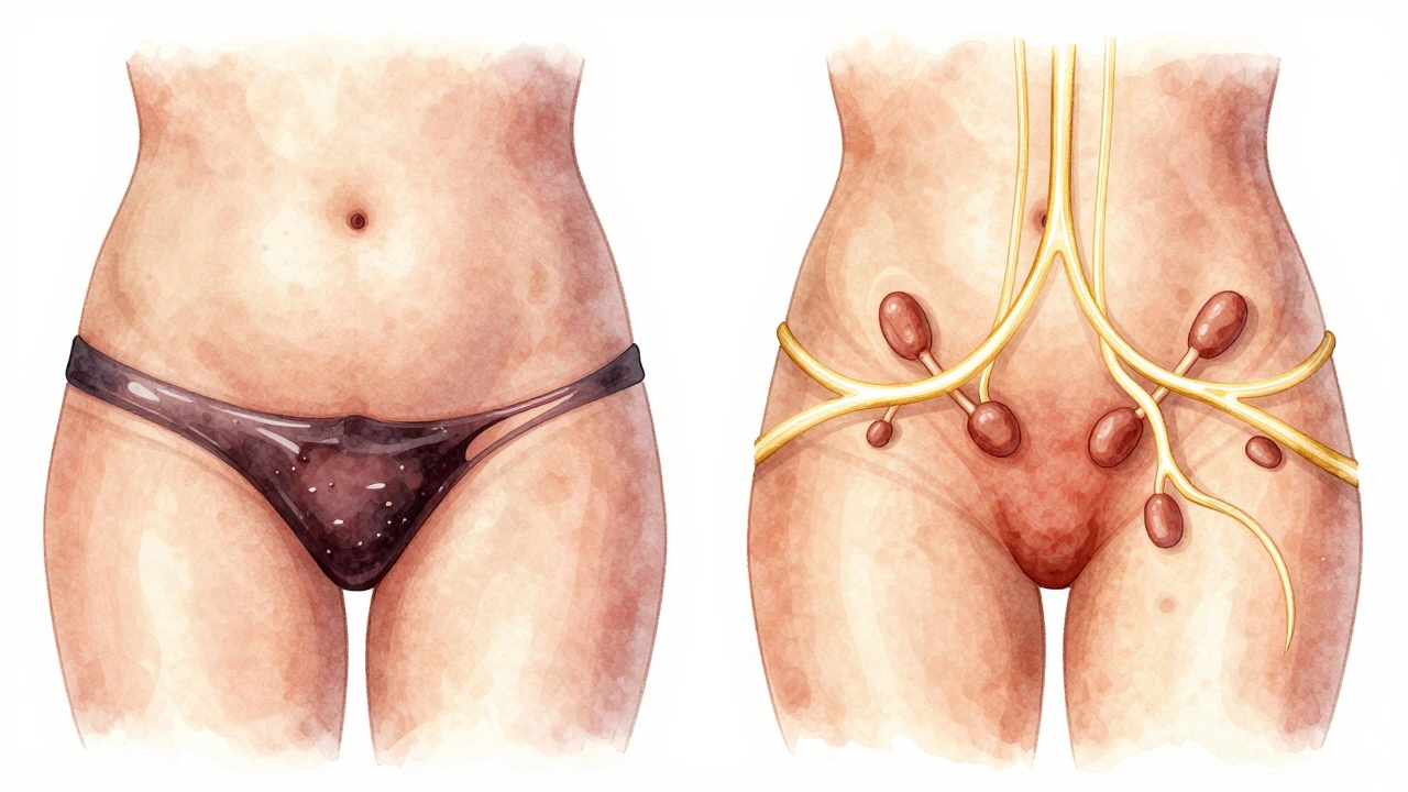 Comparative illustration of blocked lymphatic flow versus restored fluid movement after therapy.